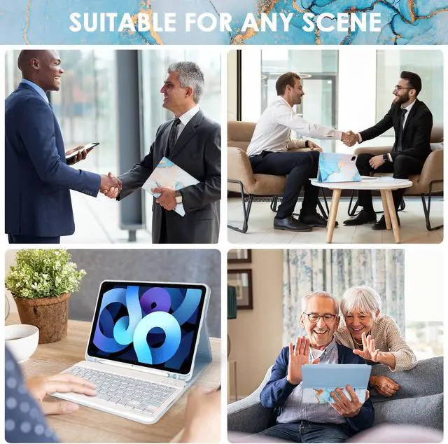 Alt view image 3 of 5 - LAMA Smart Keyboard Case with Mouse for iPad Air 11-inch (M2) 2024 & iPad Pro 11 inch (4th/3rd/2nd/1st Generation), Wireless Case with Pencil Holder for 10.9" iPad Air 4th/5th Generation, Marble Blue