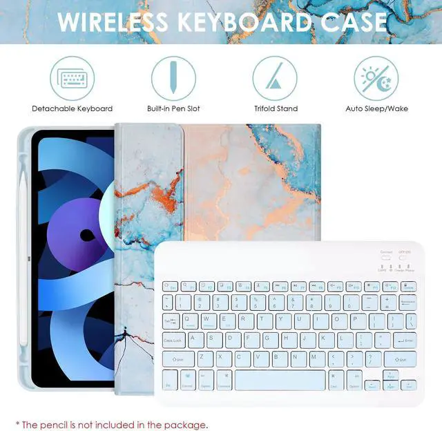 Alt view image 4 of 5 - LAMA Smart Keyboard Case with Mouse for iPad Air 11-inch (M2) 2024 & iPad Pro 11 inch (4th/3rd/2nd/1st Generation), Wireless Case with Pencil Holder for 10.9" iPad Air 4th/5th Generation, Marble Blue