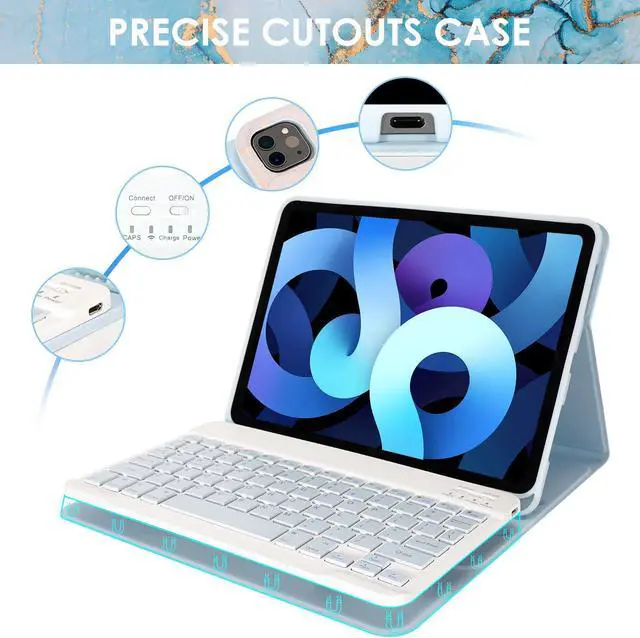 Alt view image 5 of 5 - LAMA Smart Keyboard Case with Mouse for iPad Air 11-inch (M2) 2024 & iPad Pro 11 inch (4th/3rd/2nd/1st Generation), Wireless Case with Pencil Holder for 10.9" iPad Air 4th/5th Generation, Marble Blue