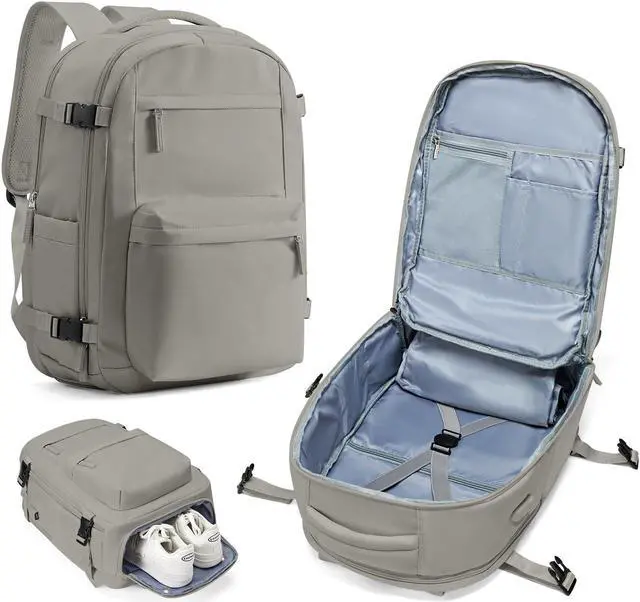 Main image of Large Travel Backpack For Women Men,Mochila de Viaje,Carry On Backpack with USB Charging Port & Shoe Pouch,Airline Approved Personal Item Travel Bag,Waterproof Luggage Backpack(Gray Brown)