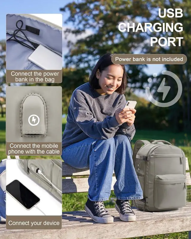 Alt view image 4 of 5 - Large Travel Backpack For Women Men,Mochila de Viaje,Carry On Backpack with USB Charging Port & Shoe Pouch,Airline Approved Personal Item Travel Bag,Waterproof Luggage Backpack(Gray Brown)