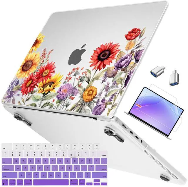 Main image of Mektron Ultra Thin Printed Case for MacBook Pro 14 inch 2024 Release M4 A3112 A3401 A3185 Fits 2023 2021 M3 A2918 A2992 M2 A2779 M1 A2442, Protective Hard Shell with Fold Kickstand, Floral C152