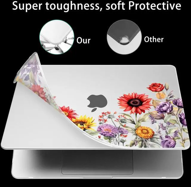 Alt view image 3 of 5 - Mektron Ultra Thin Printed Case for MacBook Pro 14 inch 2024 Release M4 A3112 A3401 A3185 Fits 2023 2021 M3 A2918 A2992 M2 A2779 M1 A2442, Protective Hard Shell with Fold Kickstand, Floral C152