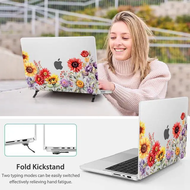 Alt view image 5 of 5 - Mektron Ultra Thin Printed Case for MacBook Pro 14 inch 2024 Release M4 A3112 A3401 A3185 Fits 2023 2021 M3 A2918 A2992 M2 A2779 M1 A2442, Protective Hard Shell with Fold Kickstand, Floral C152