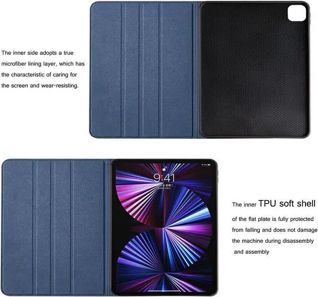Alt view image 4 of 5 - NANRUIL for Ipad Pro 13-inch Case M4 7th Gen 2024(Model:A2925/A2926) Genuine Leather Cover Protective Shell,Auto Wake/Sleep.Blue