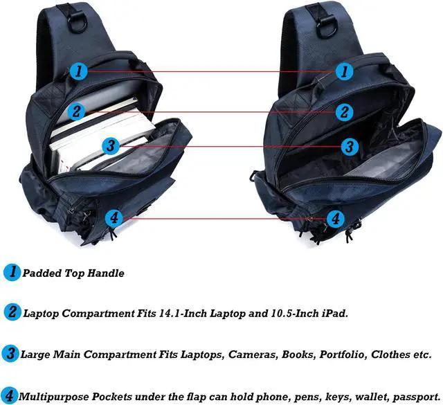 Alt view image 4 of 5 - NICGID Sling Bags Chest Shoulder Backpacks, 14.1'' Laptop Backpack Crossbody Messenger Bag Travel Outdoor Men Women