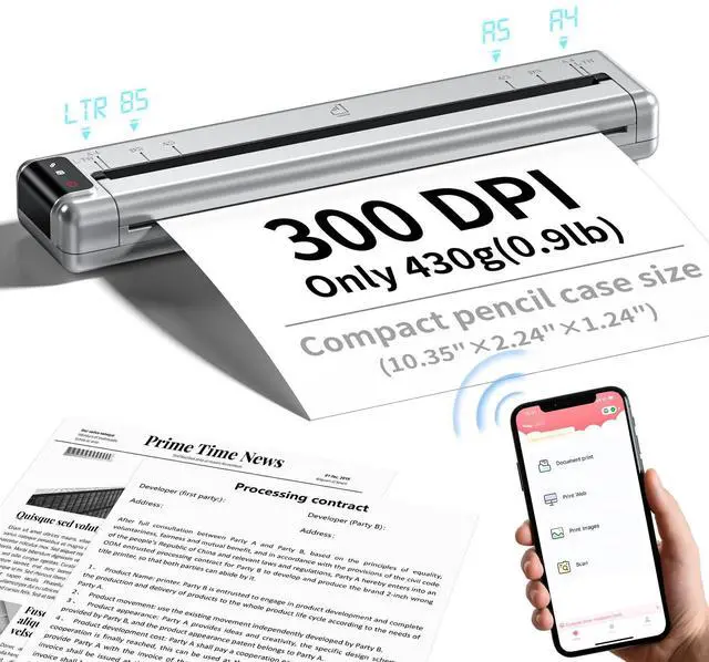 Main image of PhoFuta Portable Printers Wireless for Travel,Q302 WiFi Inkless Thermal Printer with Reverse Charging, Phone Printer Supports US Letter/A4/B5/A5, Bluetooth Printers for Home Use Office,300DPI