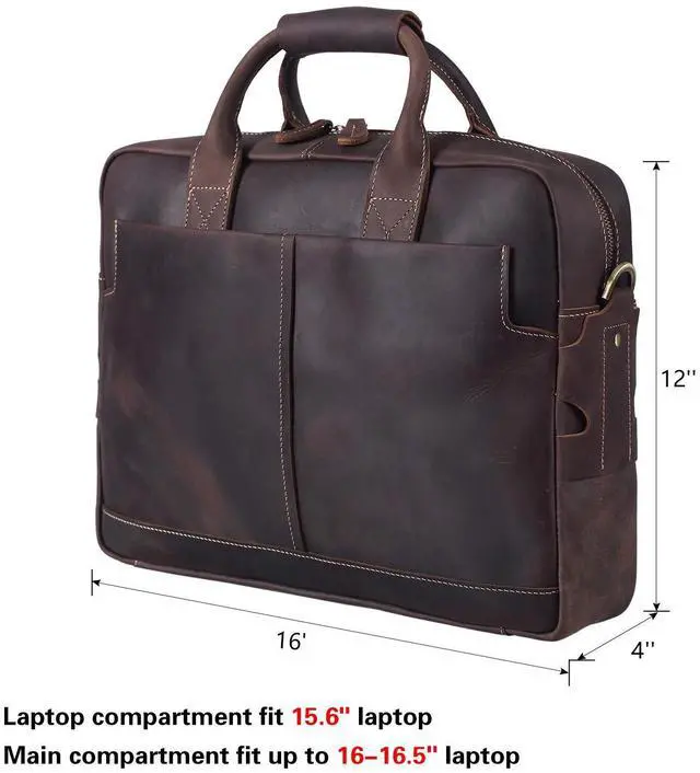 Alt view image 4 of 5 - Polare Leather Briefcase for Men Business Travel Messenger Bags 15.6 Inch Laptop Satchel Bag
