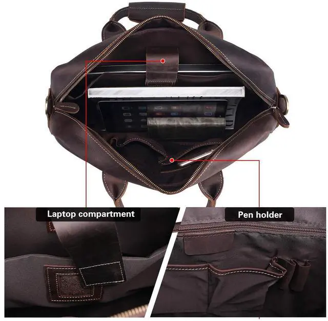 Alt view image 3 of 5 - Polare Leather Briefcase for Men Business Travel Messenger Bags 15.6 Inch Laptop Satchel Bag