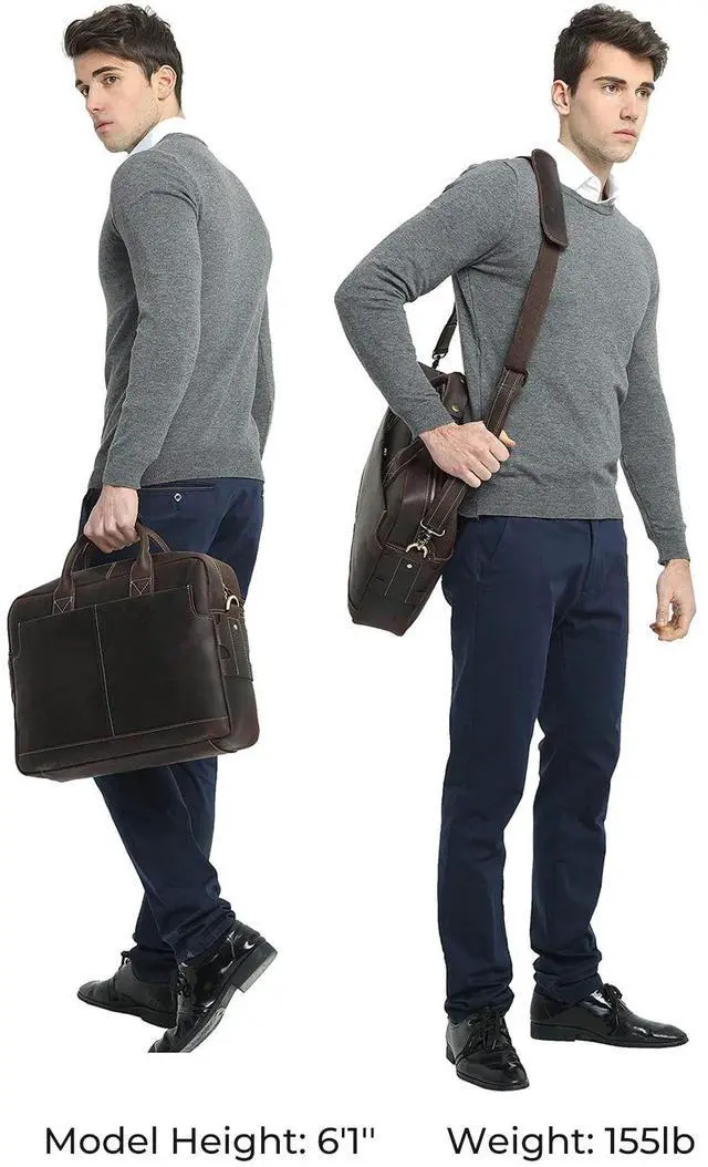 Alt view image 2 of 5 - Polare Leather Briefcase for Men Business Travel Messenger Bags 15.6 Inch Laptop Satchel Bag