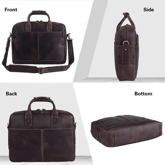 Alt view image 5 of 5 - Polare Leather Briefcase for Men Business Travel Messenger Bags 15.6 Inch Laptop Satchel Bag