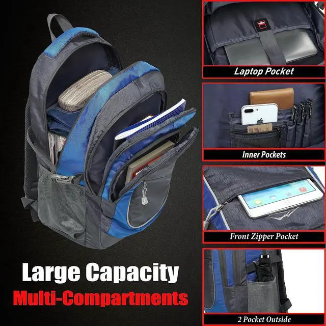 Alt view image 2 of 5 - ProEtrade Backpack Bookbag for College Sturdy Travel Business Hiking Fit Laptop Up to 15.6 Inch Multi Compartment Gifts for Men Women Night Light Reflective (Blue)