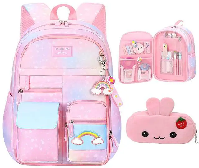 Main image of PRNGCAN Pink Kawaii Backpack Starry Rainbow Bookbag Cute Large Capacity Backpack Multifunction Fashion Casual Laptop Travel Bag For Girl (Pink-17inch)