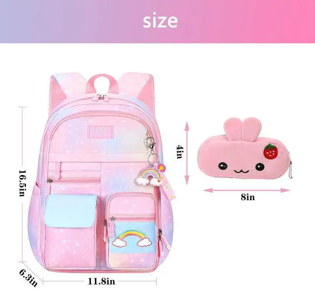 Alt view image 2 of 5 - PRNGCAN Pink Kawaii Backpack Starry Rainbow Bookbag Cute Large Capacity Backpack Multifunction Fashion Casual Laptop Travel Bag For Girl (Pink-17inch)