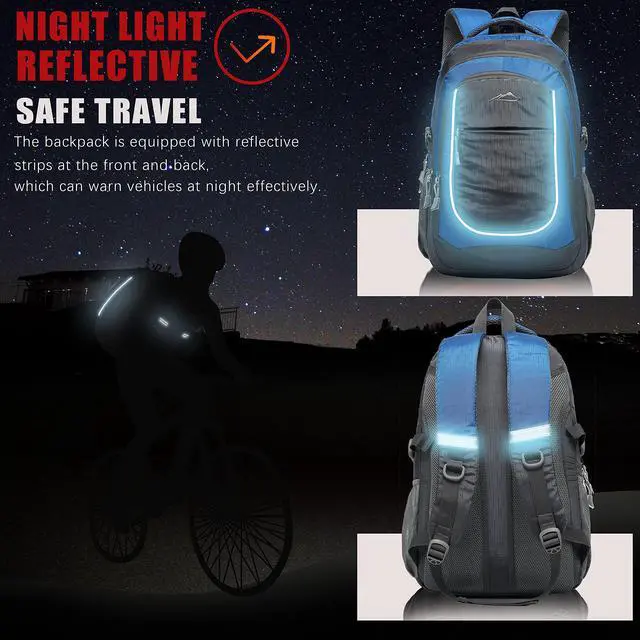 Alt view image 4 of 5 - ProEtrade Backpack Bookbag for College Sturdy Travel Business Hiking Fit Laptop Up to 15.6 Inch Multi Compartment Gifts for Men Women Night Light Reflective (Blue)