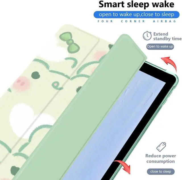 Alt view image 2 of 5 - JOYLAND Cute Frog Case for iPad Pro 2022/2021/2020/2018 12.9 Inch, Leather Foldable Stand Green TPU Back Cover with Pencil Holder Shockproof Protective Case Auto Wake/Sleep