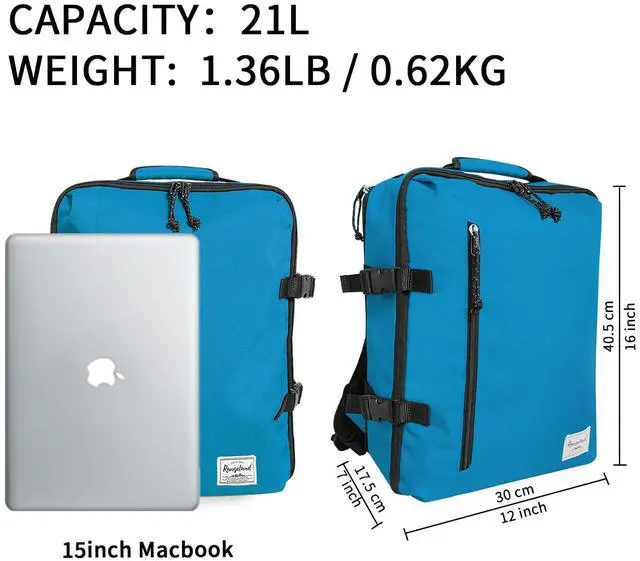 Alt view image 2 of 5 - Rangeland Cabin Hand Luggage Backpack Small Carry-On Daypack Airplane Travel Under-seat for Women Men fits 15.6-inch Laptop, Water Blue