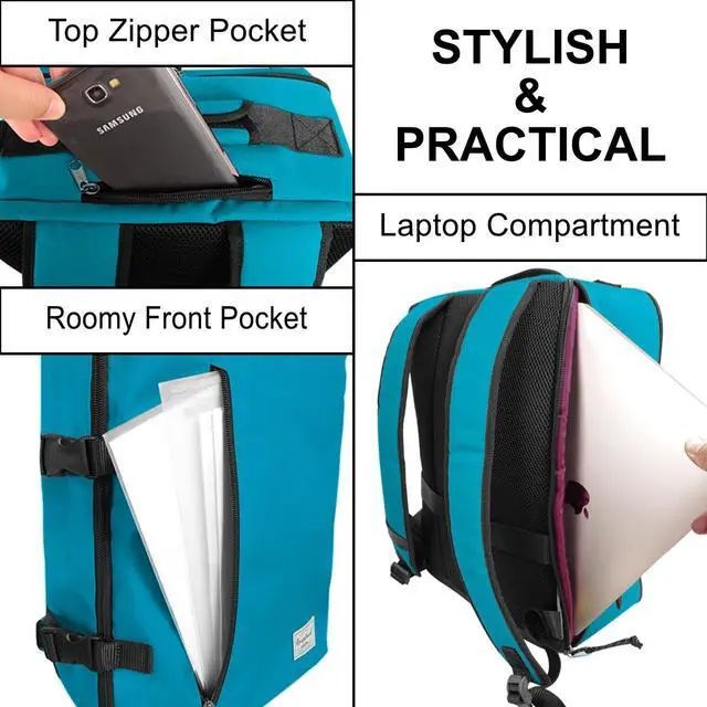 Alt view image 5 of 5 - Rangeland Cabin Hand Luggage Backpack Small Carry-On Daypack Airplane Travel Under-seat for Women Men fits 15.6-inch Laptop, Water Blue