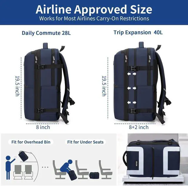 Alt view image 2 of 5 - RDTGO Extra Large Travel Backpack for Men and Women, Navy, 17-Inch Laptop Backpack with 4 Packing Cubes, Waterproof and Organized