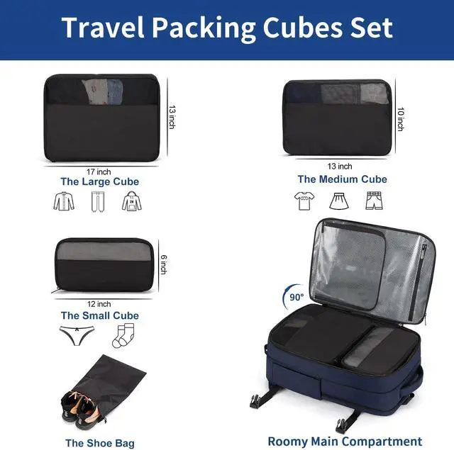 Alt view image 3 of 5 - RDTGO Extra Large Travel Backpack for Men and Women, Navy, 17-Inch Laptop Backpack with 4 Packing Cubes, Waterproof and Organized