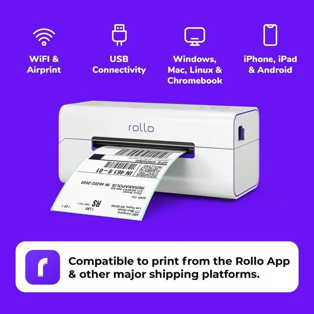 Alt view image 2 of 5 - Rollo Wireless Thermal Shipping Label Printer and 500 4x6 Thermal Labels Bundle - High Speed Printer for Shipping Packages with Shipping Labels