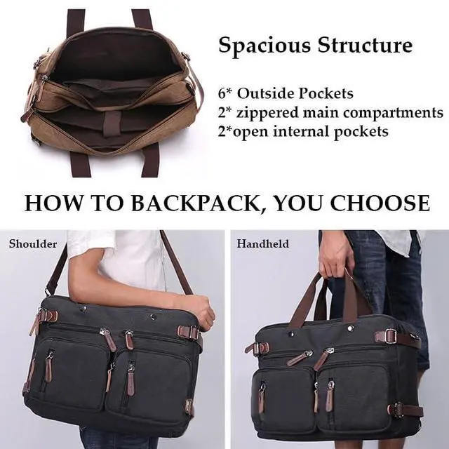 Alt view image 3 of 5 - Saddhu Laptop Tote Bag for Women Men 17 Inch 3 in 1 Convertible Messenger Briefcase Shoulder Handbag for Work Bussiness Dark Brown