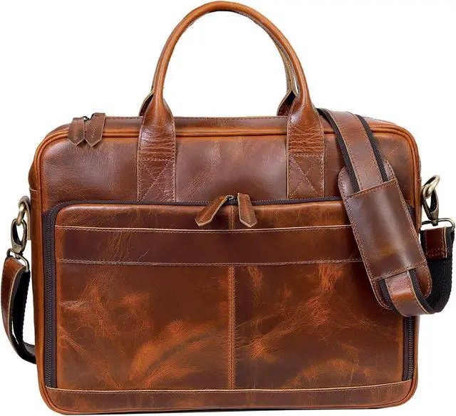Alt view image 2 of 5 - VC VINTAGE COUTURE Leather briefcase bag for men Leather Laptop Bags For Men and Women Travel Messenger Bag 16 Inch (Tan Brown, 16 Inch Briefcase)