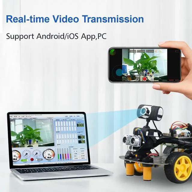 Alt view image 4 of 5 - Smart Robot Car Kit for Raspberry Pi 5/3B/3B+/4B,Upgraded AI Visual Color,QR Code,Face Recognition,Line Tracking,Obstacle Avoidance,Electronic DIY Kit for Teens and Adults(Raspberry Pi Not Included)