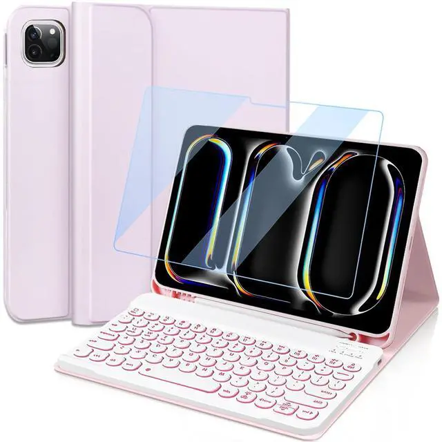 Main image of Wineecy Backlit Keyboard Case for iPad Pro 11 Inch M4 (5th Generation) 2024 Release with Screen Protector, 7 Colors Light Detachable Wireless Keyboard & PU Folio Cover Case 11" iPad Pro 2024 (Pink)