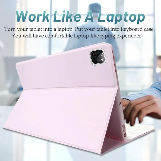 Alt view image 4 of 5 - Wineecy Backlit Keyboard Case for iPad Pro 11 Inch M4 (5th Generation) 2024 Release with Screen Protector, 7 Colors Light Detachable Wireless Keyboard & PU Folio Cover Case 11" iPad Pro 2024 (Pink)