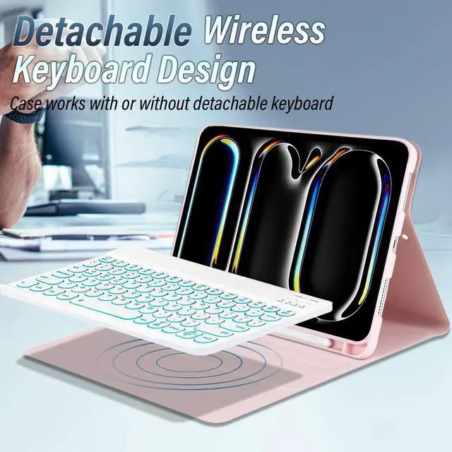 Alt view image 3 of 5 - Wineecy Backlit Keyboard Case for iPad Pro 11 Inch M4 (5th Generation) 2024 Release with Screen Protector, 7 Colors Light Detachable Wireless Keyboard & PU Folio Cover Case 11" iPad Pro 2024 (Pink)