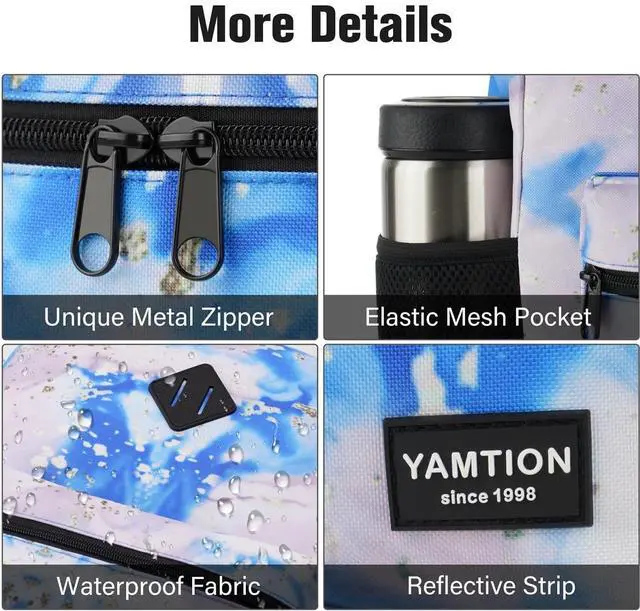 Alt view image 4 of 5 - YAMTION School Backpack,Classic Cute Bookbag Men and Teen Boy Schoolbag with USB Charging Port for High School College Office Work Travel