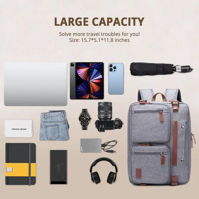 Alt view image 3 of 5 - MOLNIA 15.6 inch Laptop Backpack,3 in 1 Briefcases For Men,Laptop Backpack, Messenger Bag,Computer Bags For Men, Grey