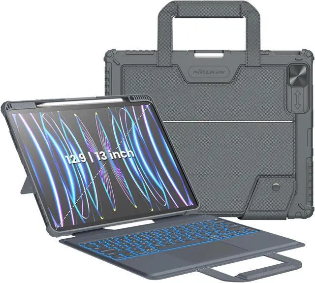 Main image of Nillkin Carry Go Backlit Keyboard Case for iPad Air 13 inch M2 M3 with Handle, Grey for iPad Pro 12.9 (3rd/4th/5th/6th Generation) Detachable Keyboard with Trackpad,Kickstand,Great Typing,Function Row