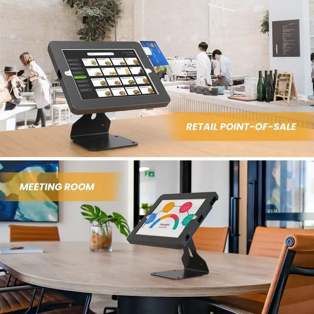 Alt view image 2 of 5 - Beelta Tablet POS Stand Compatible with iPad 10.2" Gen 7 8 9th, Heavy Metal Flip Lockable Rotate Swivel Tablet Stand for Desk