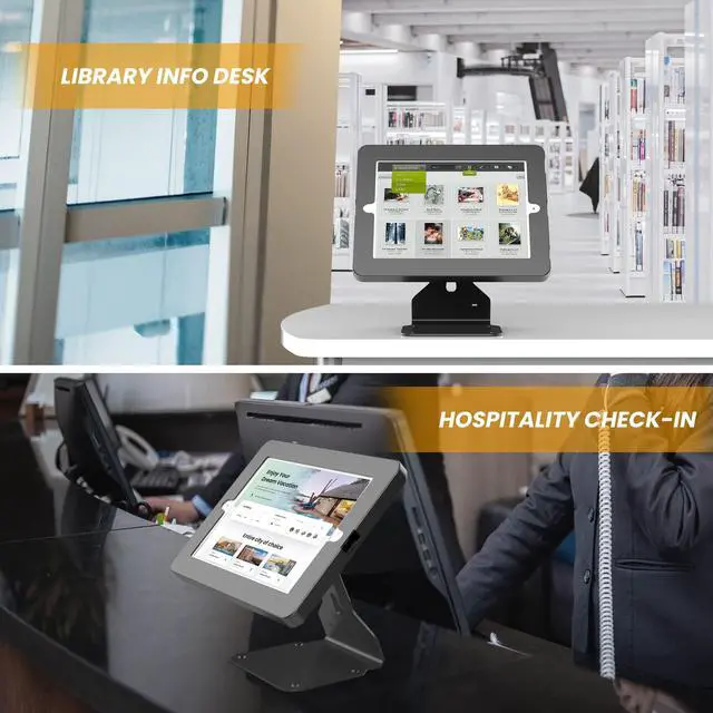 Alt view image 3 of 5 - Beelta Tablet POS Stand Compatible with iPad 10.2" Gen 7 8 9th, Heavy Metal Flip Lockable Rotate Swivel Tablet Stand for Desk