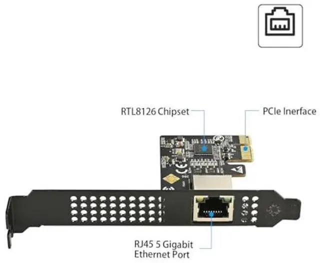 Alt view image 3 of 5 - IO CREST 5.0GB PCIe Network Card  PCIe to 5.0 Gigabit Ethernet Network Card, Supports Windows 11/10/8.1/8/7, Win Server 2022/2019/2016, Linux