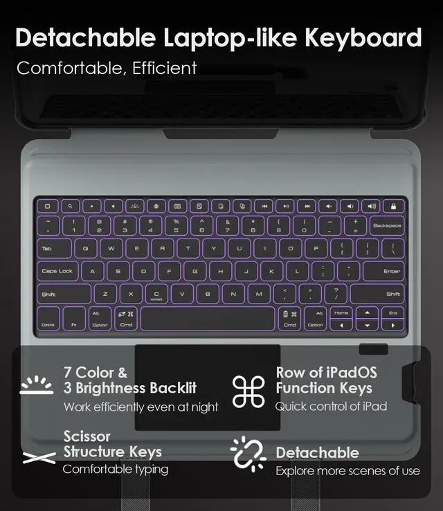 Alt view image 4 of 5 - Nillkin Carry Go Keyboard Case for iPad Air 13 inch (M3/M2) with Handle, iPad Pro 12.9 (3rd/4th/5th/6th Gen) Rugged Case with Detachable Keyboard, Magic Trackpad, 7 Colors Backlit, Camera Cover, Black