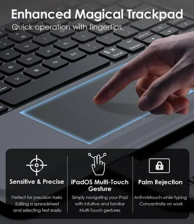 Alt view image 5 of 5 - Nillkin Carry Go Keyboard Case for iPad Air 13 inch (M3/M2) with Handle, iPad Pro 12.9 (3rd/4th/5th/6th Gen) Rugged Case with Detachable Keyboard, Magic Trackpad, 7 Colors Backlit, Camera Cover, Black