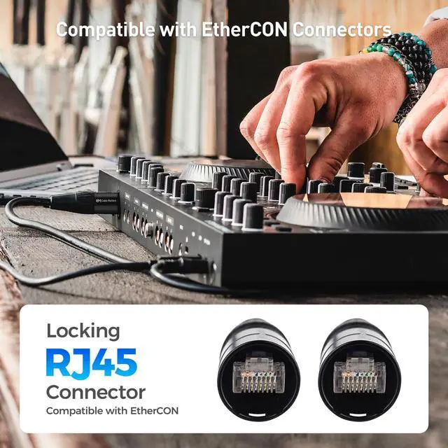 Alt view image 2 of 5 - Cable Matters Long Shielded Cat6 Ethernet Cable Compatible with EtherCON RJ45 Connectors in Black - 100 ft for Professional Audio, Video, and Networking Applications
