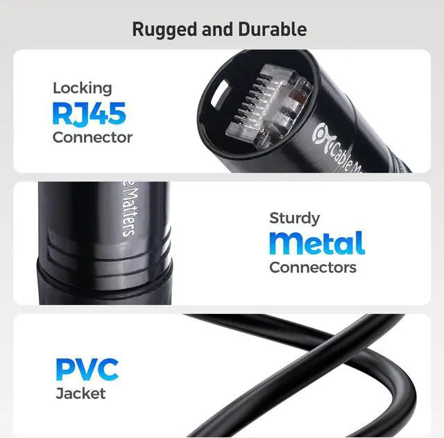 Alt view image 4 of 5 - Cable Matters Long Shielded Cat6 Ethernet Cable Compatible with EtherCON RJ45 Connectors in Black - 100 ft for Professional Audio, Video, and Networking Applications