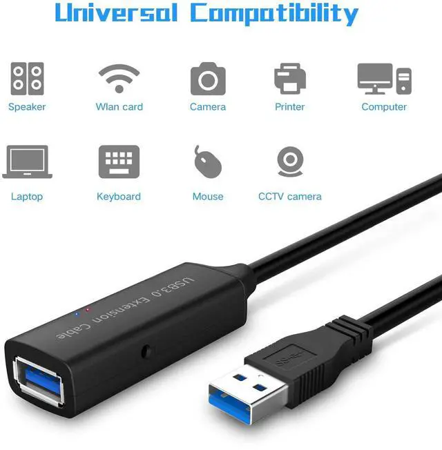 Alt view image 5 of 5 - RSHTECH USB 3.0 Active Extension Cable 32 Feet with 5V 2A Power Adapter, USB 3.0 Extender Male to Female Cord with Built-in Signal Booster Chips for Xbox, PS4, USB Printer, Mouse, Keyboard, etc