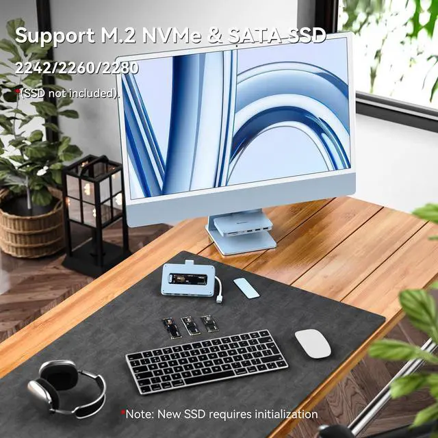 Alt view image 3 of 5 - Minisopuru USB C Hub for iMac, Supports 10Gbps NVMe SSD, USB A/C 10Gbps, SD/TF, Adapter for iMac 24 M1/M3/M4 & Studio Display 27 inch, Blue