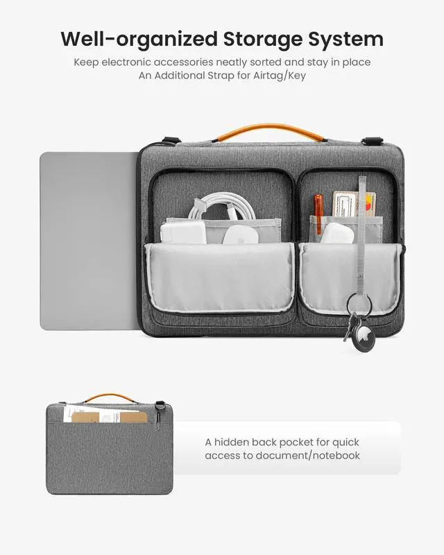 Alt view image 2 of 5 - tomtoc 360 Protective Laptop Shoulder Bag for 13 Inch 2025 MacBook Air M4/A3240, M3/A3113, M2/A2681, M1/A2337, MacBook Pro M2/M1, 13-in Surface Pro 11th AI/10/9, Water-Resistant Accessory Case
