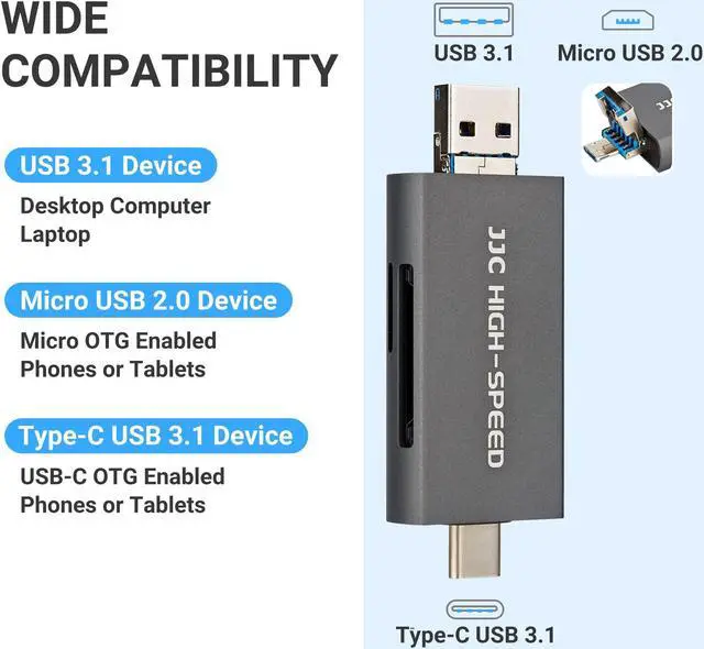 Alt view image 2 of 5 - JJC UHS-II SD Micro SD Card Reader + Selfie-Stick Protective Wrap Wrapper for iPad Laptop Computer Smartphone Camera and More Devices