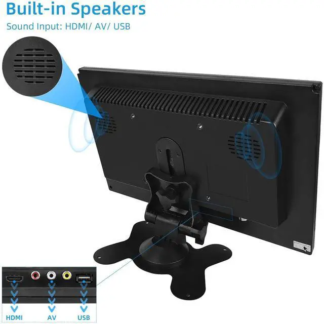 Alt view image 4 of 5 - AISHICHEN 10.1 Inch Small Monitor, Raspberry Pi Screen Built-in Speakers, Mini Display 1024 x 600, 60 Hz, 5ms, IPS Screen Display w/Remote Control, HDMI VGA AV BNC Input, Computer Monitor