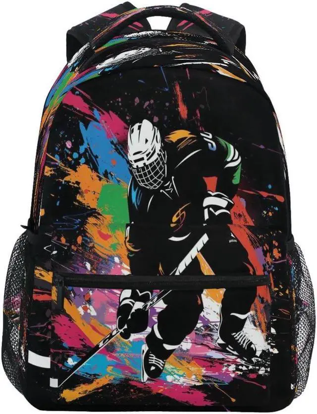 Main image of ALAZA Ice Hockey Player on Black Backpack Daypack School Bag Travel Shoulder Bag for Students Boys Girls