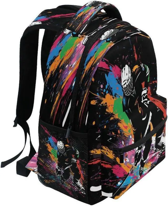 Alt view image 2 of 5 - ALAZA Ice Hockey Player on Black Backpack Daypack School Bag Travel Shoulder Bag for Students Boys Girls