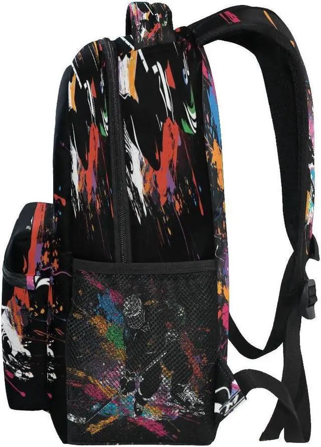 Alt view image 3 of 5 - ALAZA Ice Hockey Player on Black Backpack Daypack School Bag Travel Shoulder Bag for Students Boys Girls