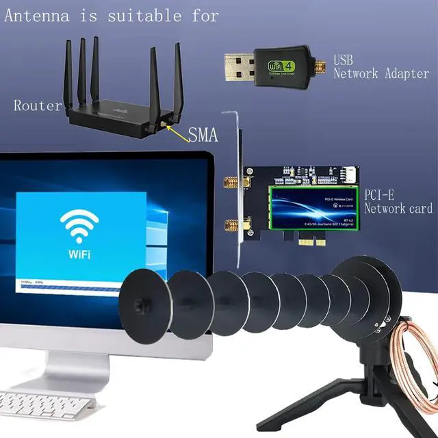 Alt view image 5 of 5 - 16dBi 2.4GHz WiFi Yagi Directional Antenna Enhanced Laptop Desktop pc Computer USB Wireless Network Card PCIE Adapter to Receive or Router to Transmit Signal